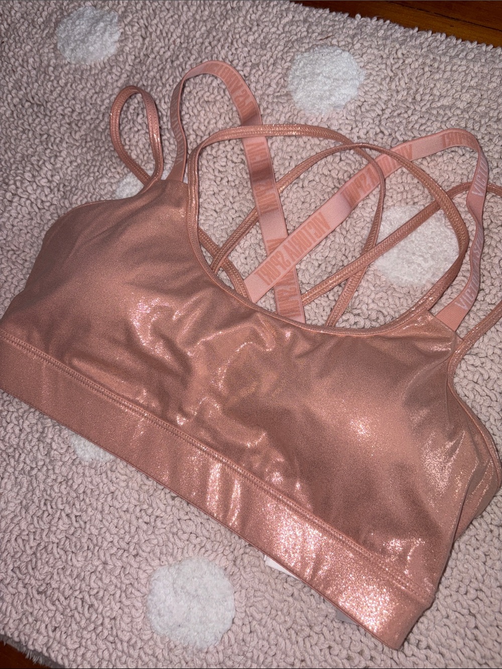 Shiny Rose Gold Sports Bra